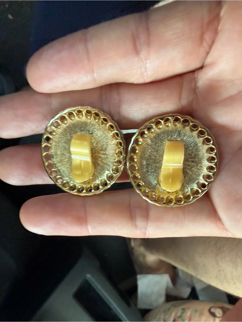 Vintage Classic Gold Tone Pearl Button Shoe Clips. I